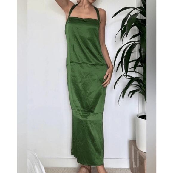 NWT Reformation Alli Green 100% Silk Halter Maxi Dress Size 12 Elegant Slip Gown - Picture 7 of 7